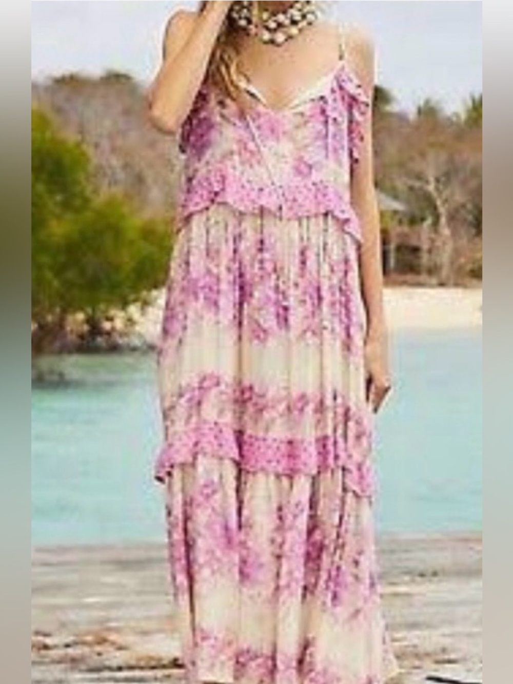 Spell Cream and Pink Floral Tiered Maxi Dress